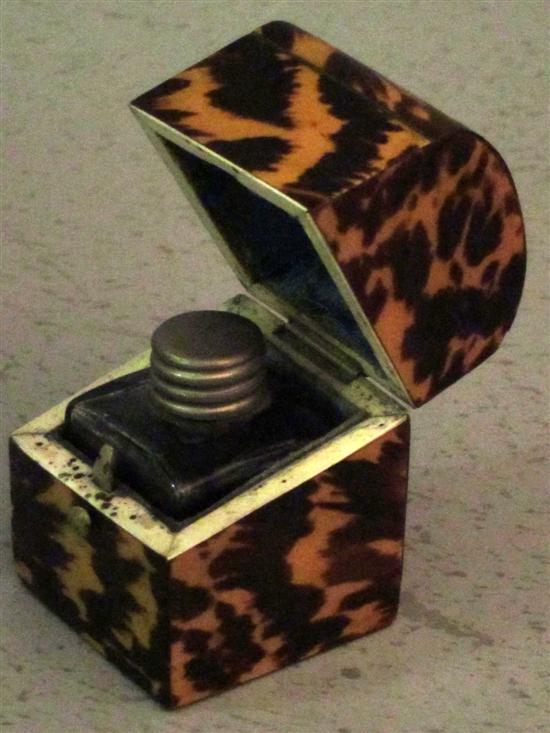 Appraisal: Tortoiseshell and ivory mounted travelling inkwell with domed hinged cover