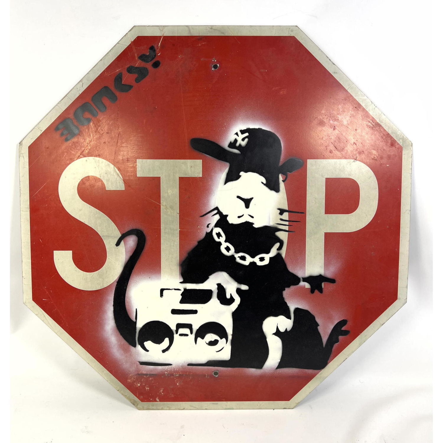 Appraisal: Silkscreen Rat on Stop Traffic Sign Graffiti Art Industrial Art