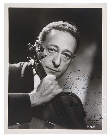 Appraisal: HEIFETZ JASCHA Photograph Signed dated and Inscribed To AGMA--Greetings and