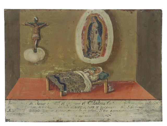 Appraisal: Oil on tin ex-voto Mexico depicting the Virgen of Guadalupe