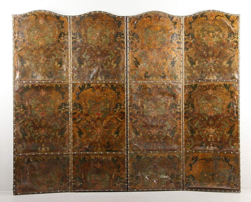 Appraisal: - th th C Tooled Leather Screen Late th early