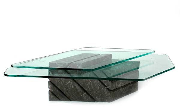 Appraisal: A custom made marble and glass coffee table by Interior