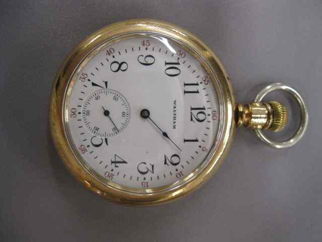 Appraisal: Waltham Pocketwatch gold-filled open face size jewels shield floral case