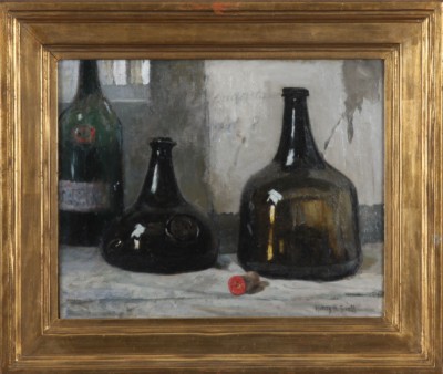 Appraisal: Wine Bottles oil on canvas x SLR brief biography attached