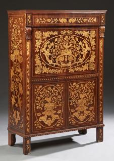 Appraisal: Dutch Mahogany Marquetry Inlaid Secretaire Abattan Dutch Mahogany Marquetry Inlaid