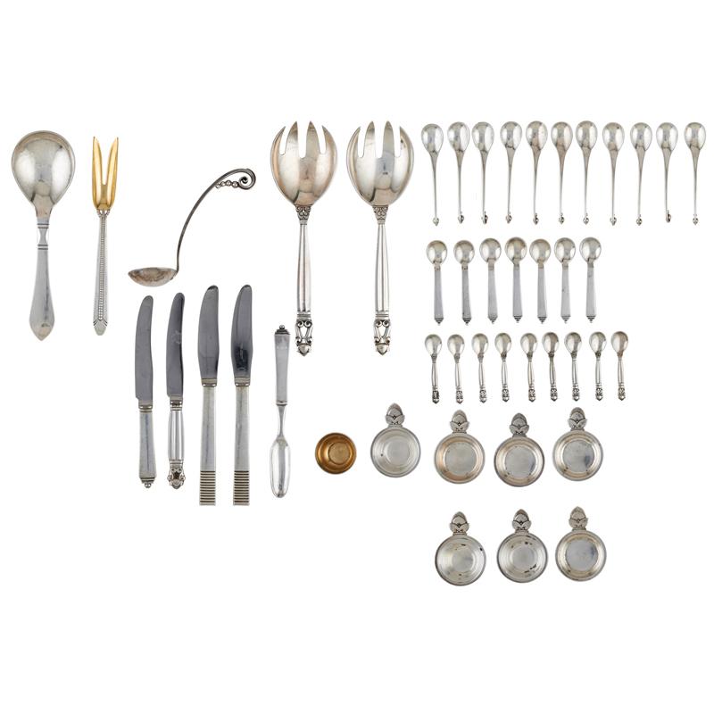 Appraisal: GEORG JENSEN AND SIMILAR STERLING SALTS UTENSILS Condition Report