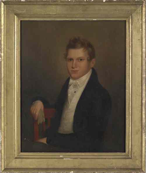 Appraisal: Pennsylvania oil on poplar panel portrait of a young man