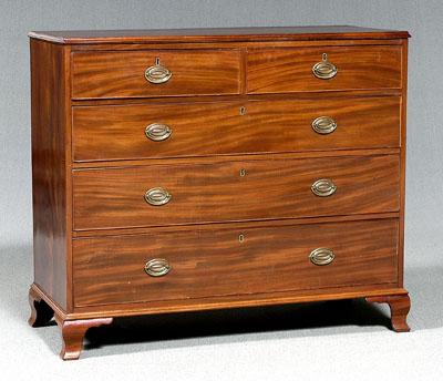 Appraisal: Georgian mahogany five-drawer chest figured mahogany with oak drawer linings