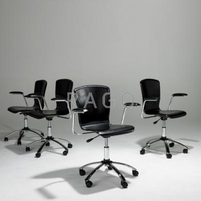 Appraisal: DANISH Set of four swivel desk chairs Patent leather chromed