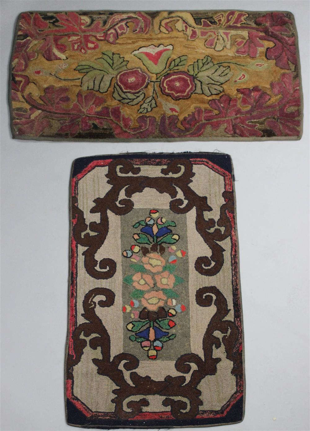 Appraisal: TWO ANTIQUE HOOKED RUGS both with edge binding the rug