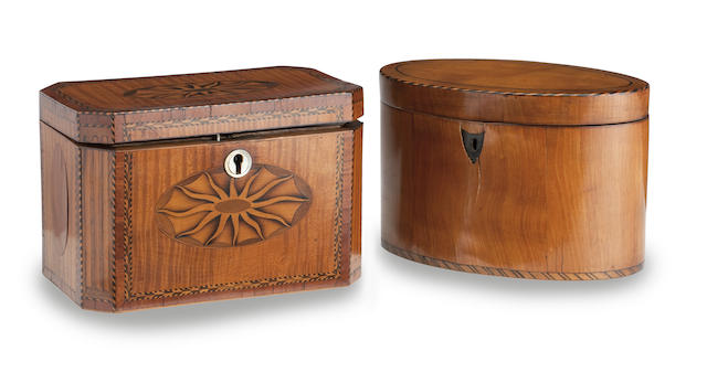 Appraisal: A Regency satinwood Tea Caddy Of oval form the hinged