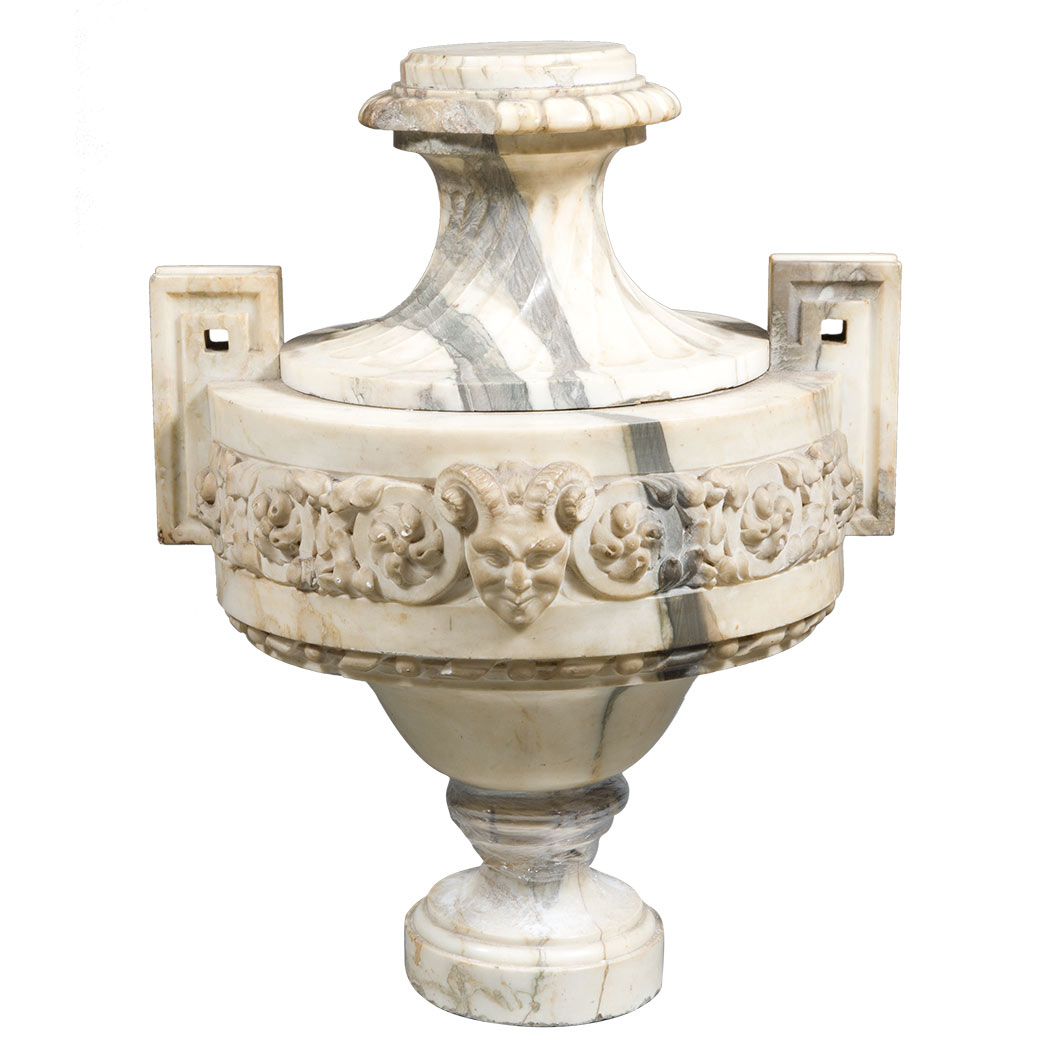 Appraisal: Neoclassical Style Carved Marble Urn In gray and white with