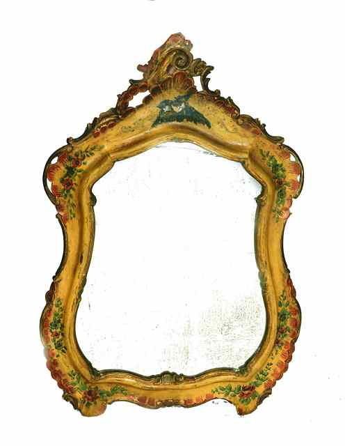 Appraisal: A PAINTED HANGING WALL MIRROR with rococo scroll frame and