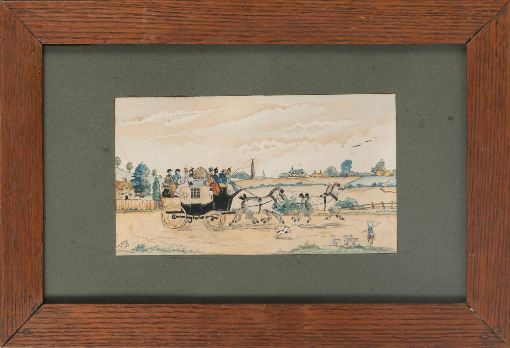 Appraisal: AMERICAN SCHOOL EARLY TH CENTURY COACHING SCENE WATERCOLOR GOUACHE AND