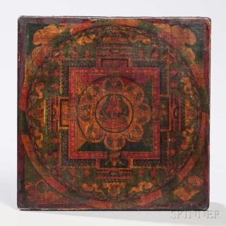 Appraisal: Painted Wood Panel Painted Wood Panel Tibetan China near square