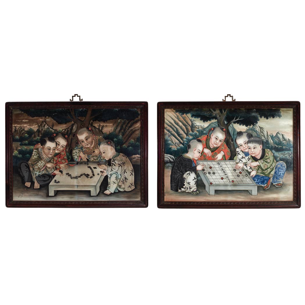 Appraisal: Pair of Chinese Reverse Glass Paintings th Century Each depicting