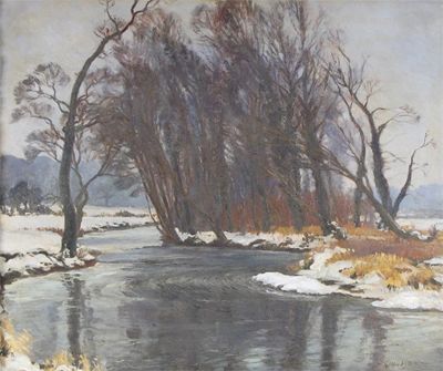 Appraisal: Wilfred Stanley Pettitt b River scene in winter Signed Oil