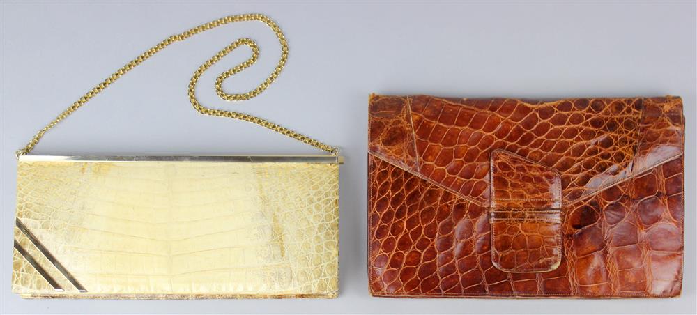 Appraisal: MARIO COLOMBETTI ALLIGATOR BAG AND VINTAGE MID-CENTURY ALLIGATOR CLUTCH ALONG