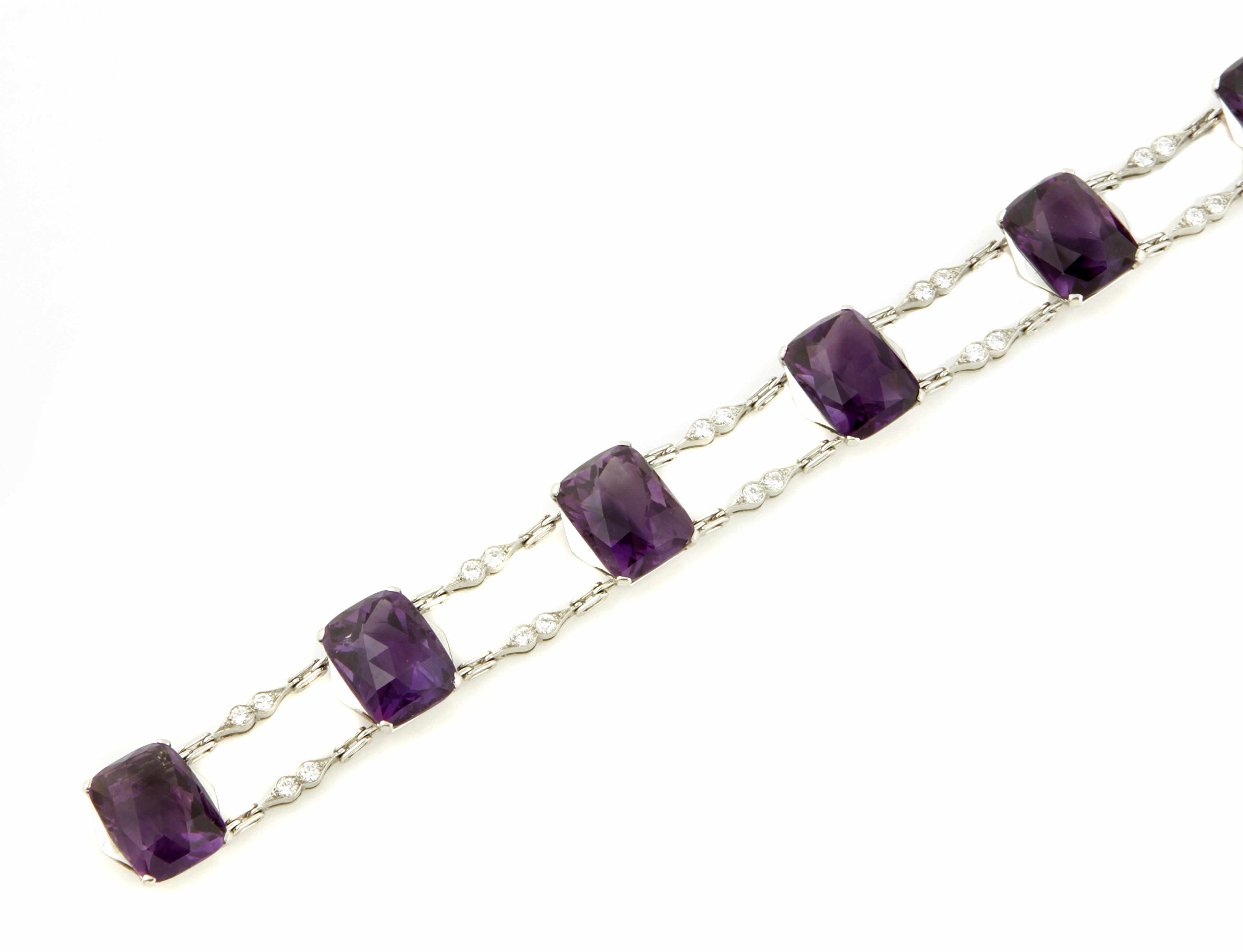 Appraisal: An amethyst diamond and platinum link bracelet signed Beattie Sons