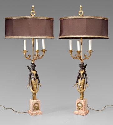 Appraisal: Pair Empire style bronze candelabra each with winged female figure