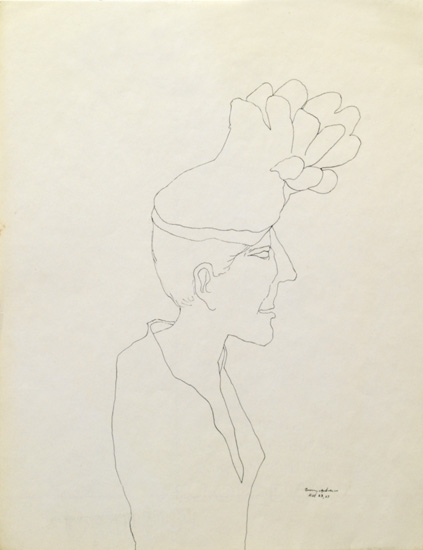 Appraisal: BENNY ANDREWS - Untitled Woman with Plumed Hat Pen and