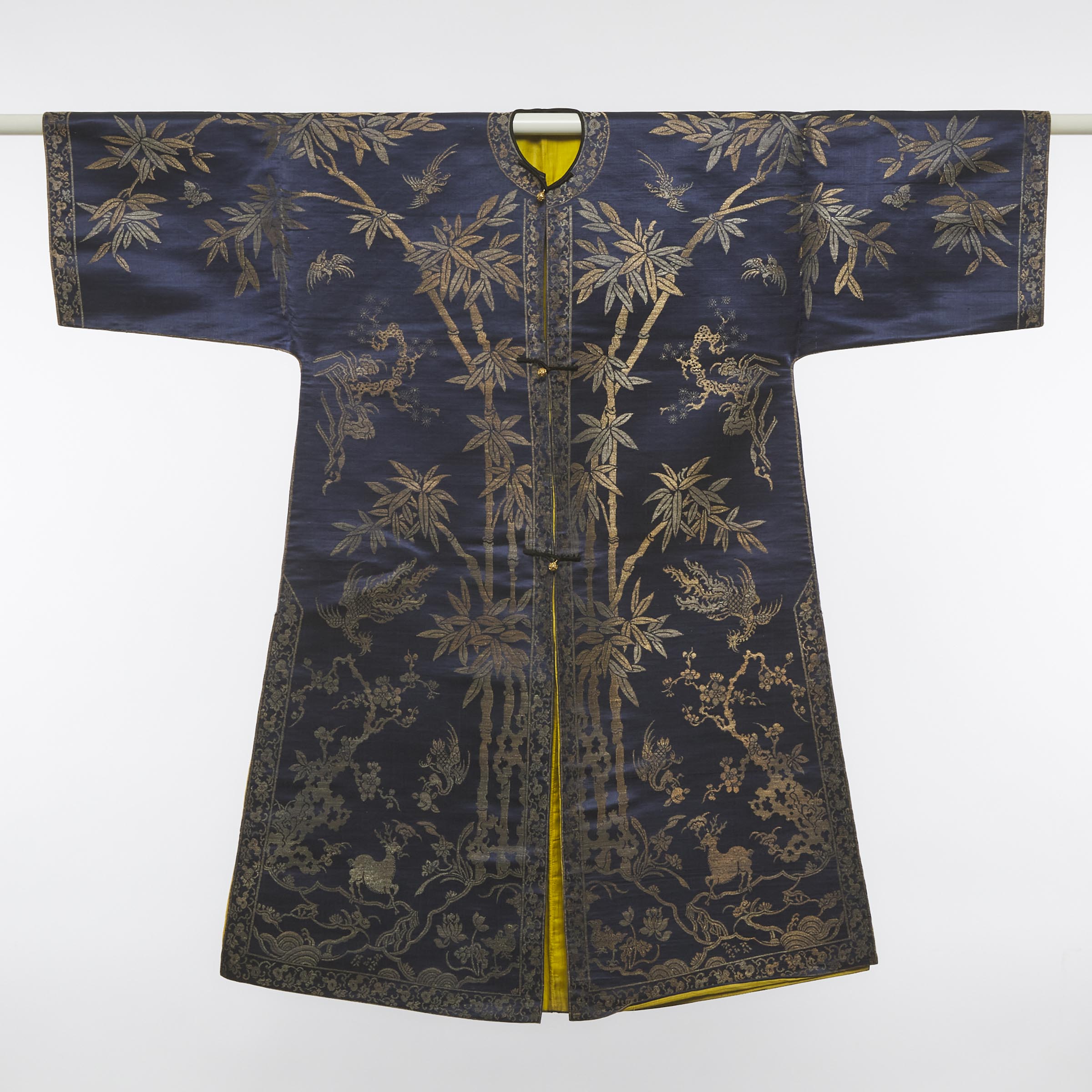 Appraisal: A Blue-Ground Gold Thread Embroidered 'Crane and Deer' Robe th