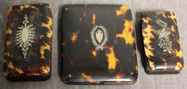 Appraisal: th Century Tortoise Shell Boxes Silver mounted card case -