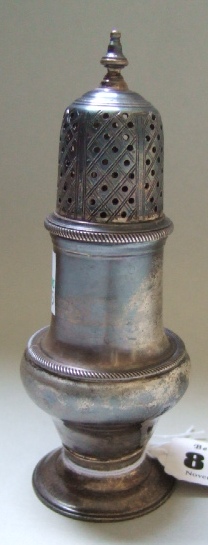 Appraisal: A silver baluster shaped sugar castor with decorated rims retailed