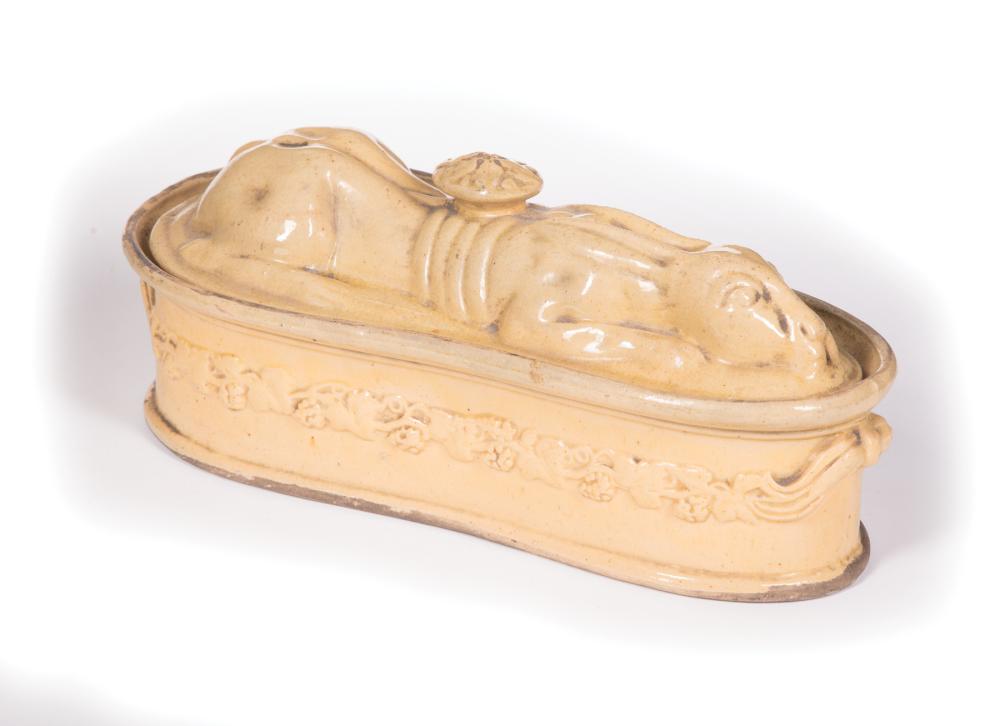 Appraisal: Antique French Faience Rabbit Terrine with relief of grape leaves