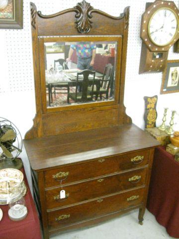 Appraisal: Victorian Oak Dresser Mirror drawer carved trim