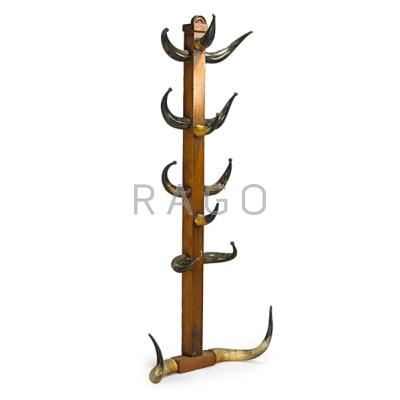 Appraisal: CUSTOM BULL HORN COAT RACK Walnut post th c x