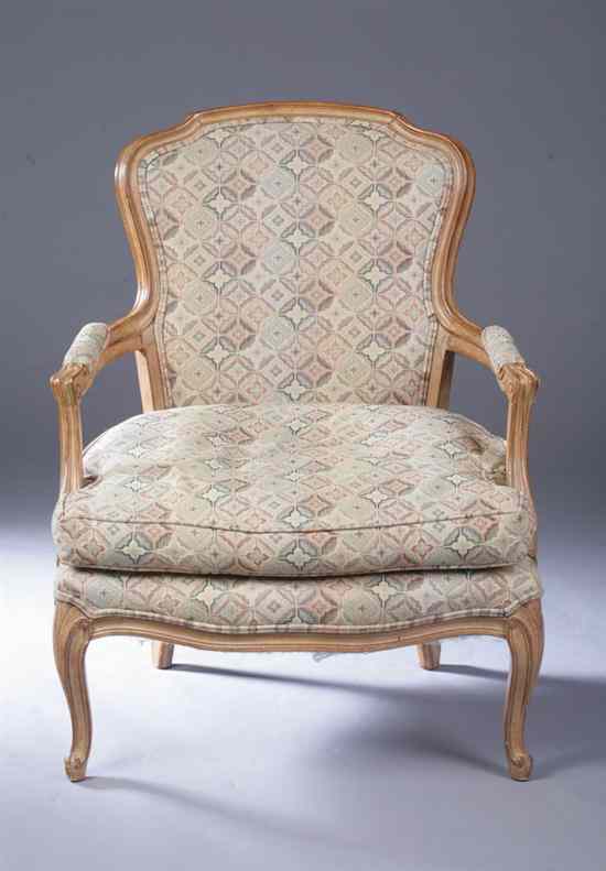 Appraisal: CONTINENTAL ROCOCO STYLE FAUTEIUL th century Cartouche-shape padded back loose