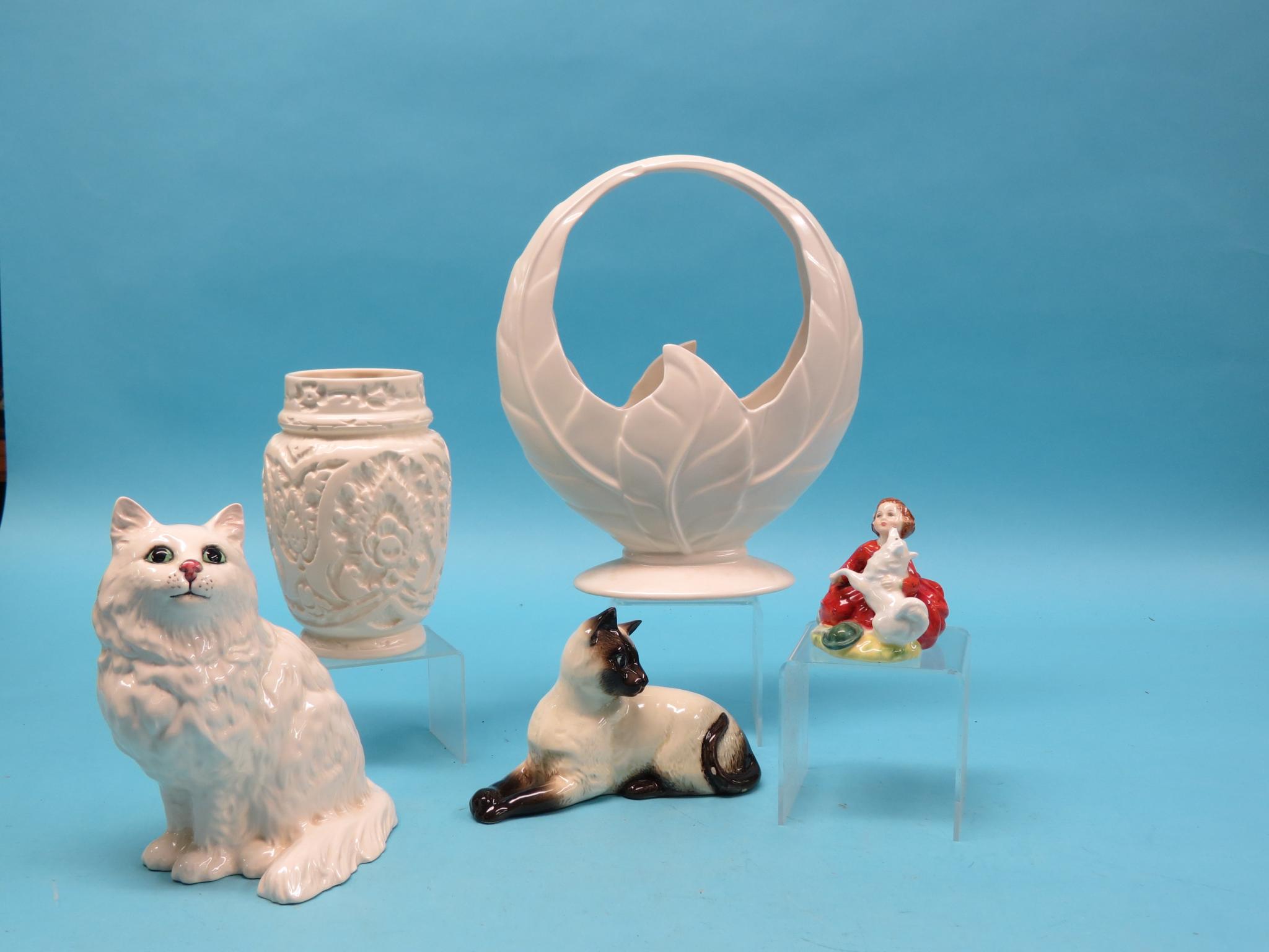 Appraisal: Beswick seated cat recumbent cat ovoid vase and vase together