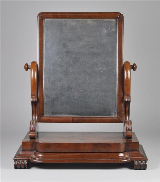 Appraisal: English Burl Walnut Victorian Shaving Stand Circa Bolection molded mirror