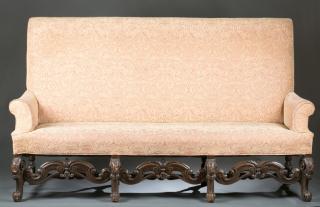 Appraisal: Louis XIV style sofa with floral upholstery Dutch marquetry demi-lune