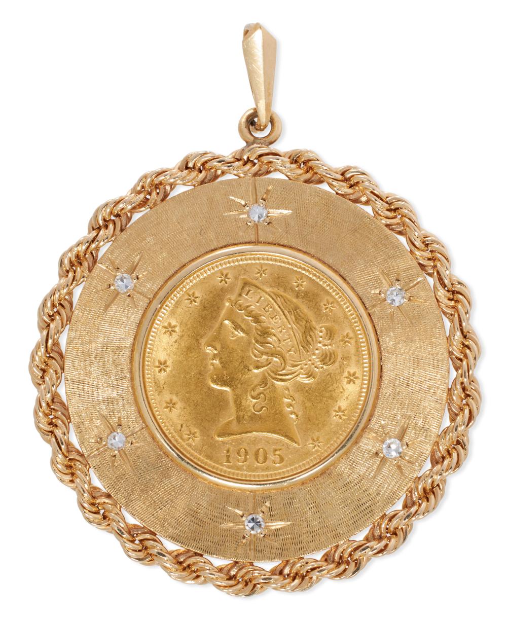 Appraisal: FIVE DOLLAR LIBERTY HEAD GOLD COIN MOUNTED AS A PENDANT