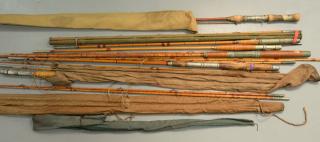 Appraisal: Group of eight bamboo fly fishing rods along with miscellaneous