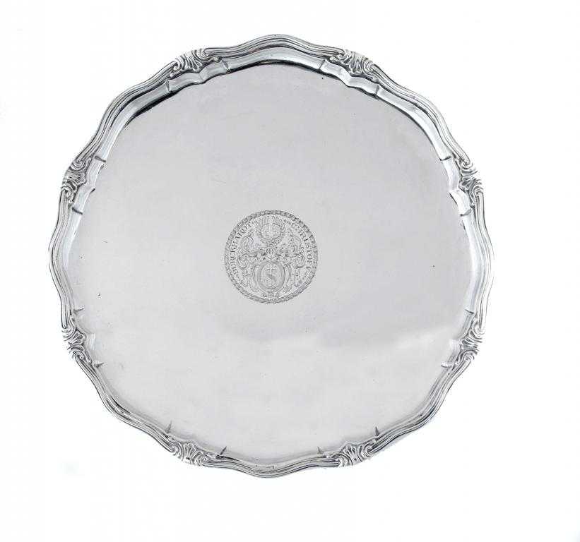 Appraisal: A SWISS SALVER the field engraved with armorials and inscribed