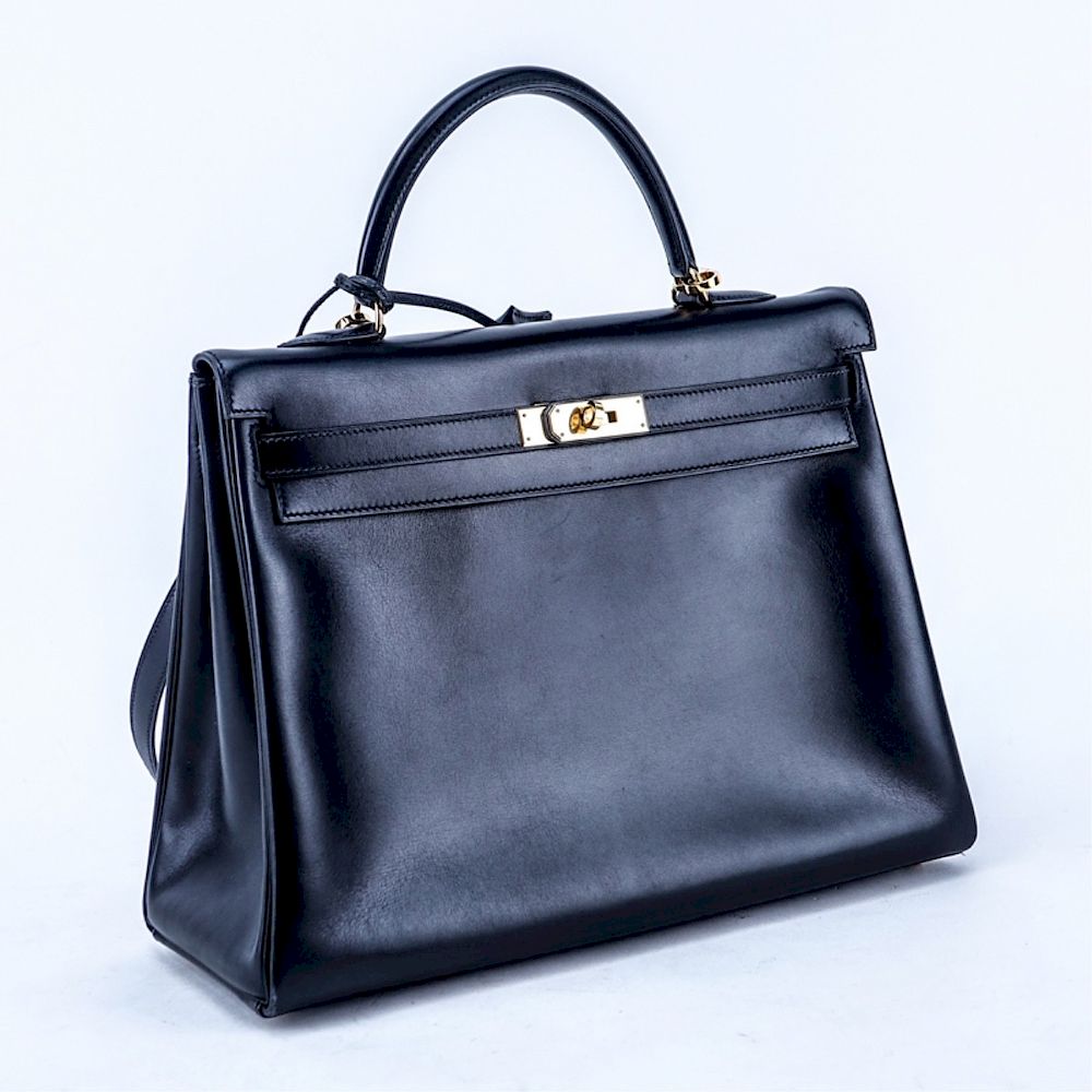 Appraisal: Hermes Black Kelly Retourne Hermes Black Kelly Retourne Smooth Calf