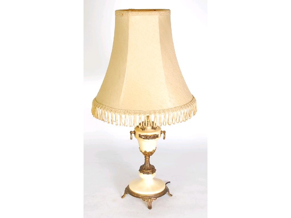 Appraisal: ALABASTER AND GILT METAL TABLE LAMP with vase shaped column