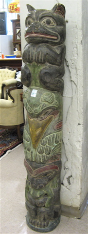 Appraisal: CARVED AND PAINTED WOOD TOTEM POLE the upright wood log