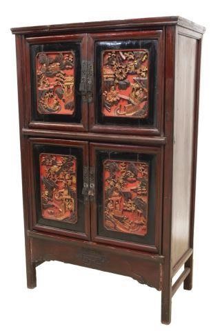 Appraisal: Chinese lacquered cabinet th c two upper doors opening to