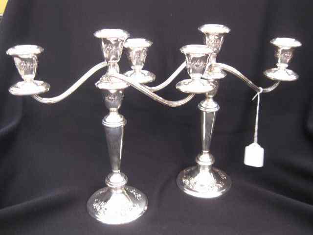 Appraisal: Pair of Gorham Sterling Silver Candelabra fancy floral triple sconce