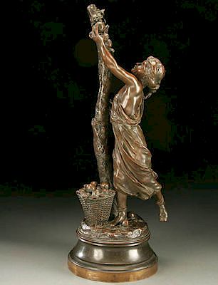 Appraisal: Charles-Octave Levy French - Signed Bronze Sculpture Fruit Picker From