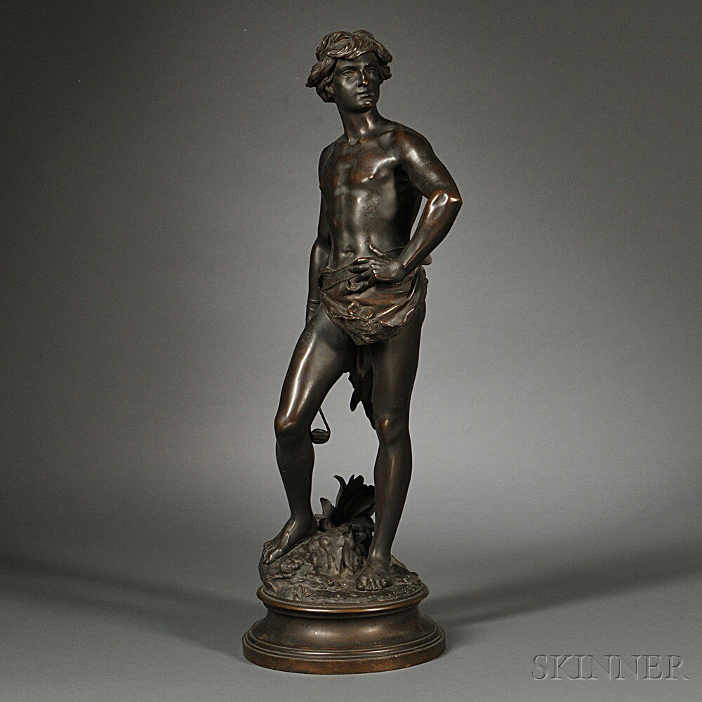 Appraisal: Adrien Etienne Gaudez French - Bronze Figure of David posed