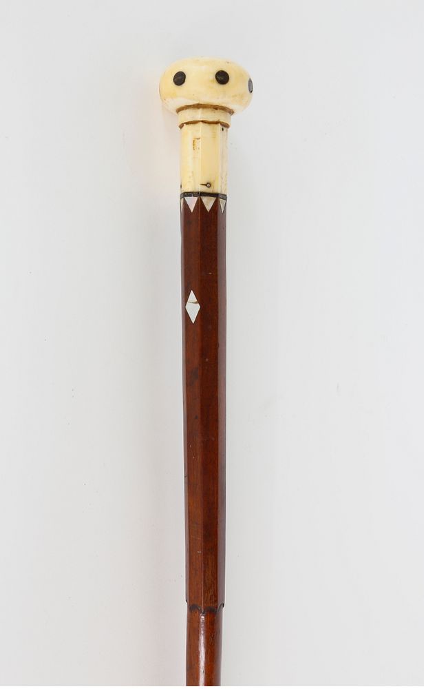 Appraisal: Whaleman Made Inlaid Mahogany and Whale Ivory Mushroom Cap Grip