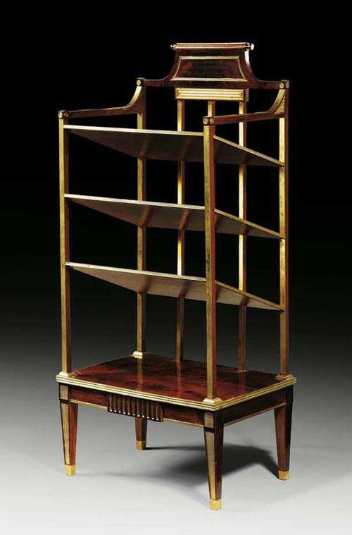 Appraisal: MAHOGANY ETAGERE Louis XVI style Russia th century With brass