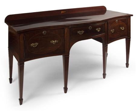 Appraisal: A George III mahogany inlaid serpentine sideboard A Gardener Son