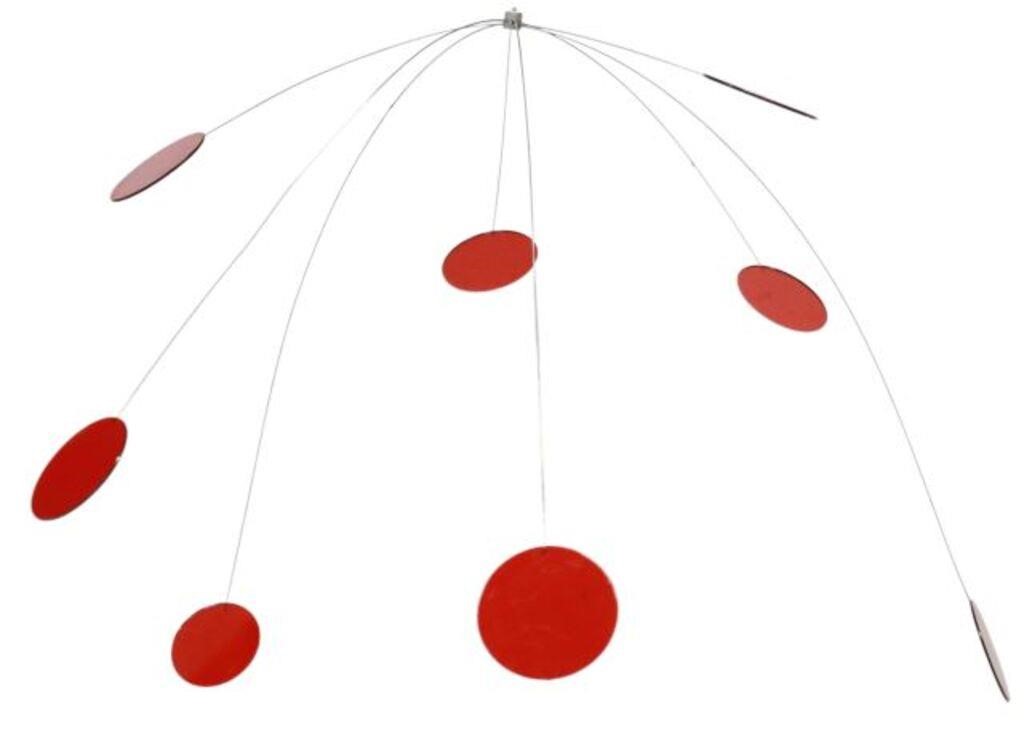 Appraisal: Contemporary sculptural hanging mobile late th c red plastic discs