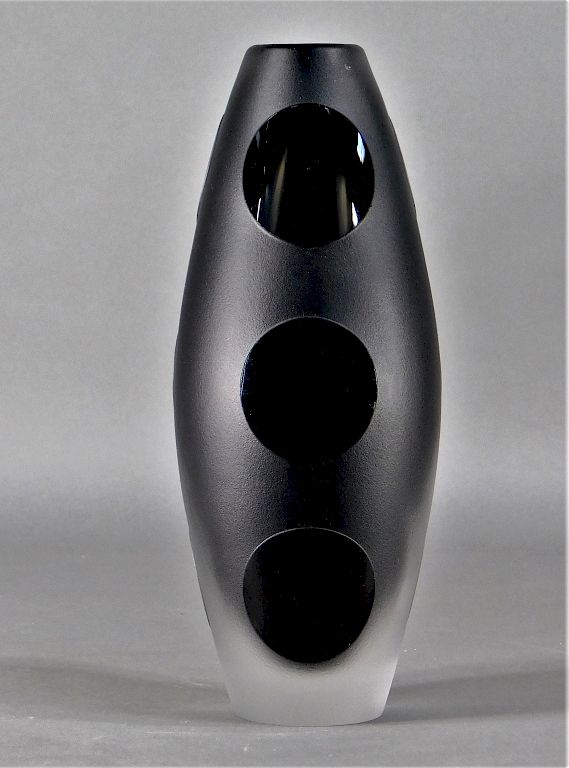 Appraisal: Orrefors Modernist Black Amethyst Crystal Vase Lena Bergstrom Sweden b